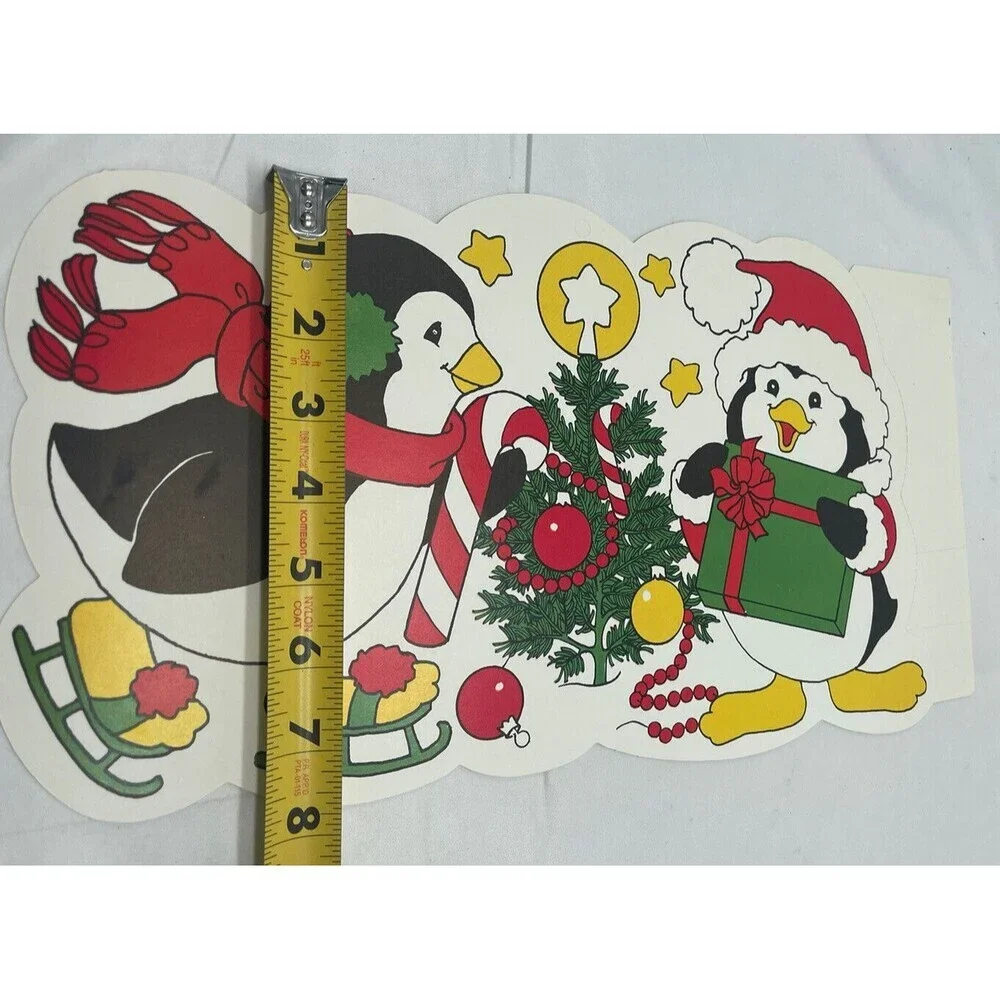 Vintage Eureka 2 Penguins Die Cut Christmas Decorations Double Sided 15” X 8”